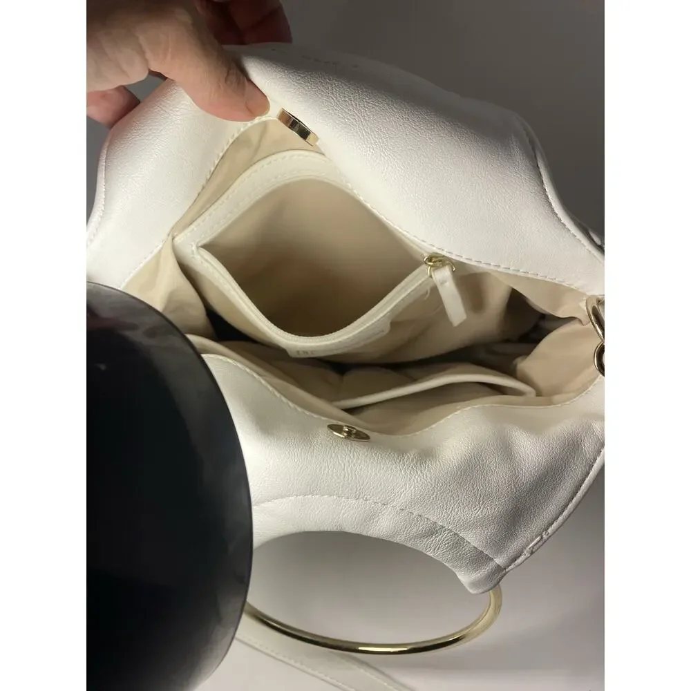 INC International Concepts White Top Handle Bag Gold Hardware Zipper Pockets